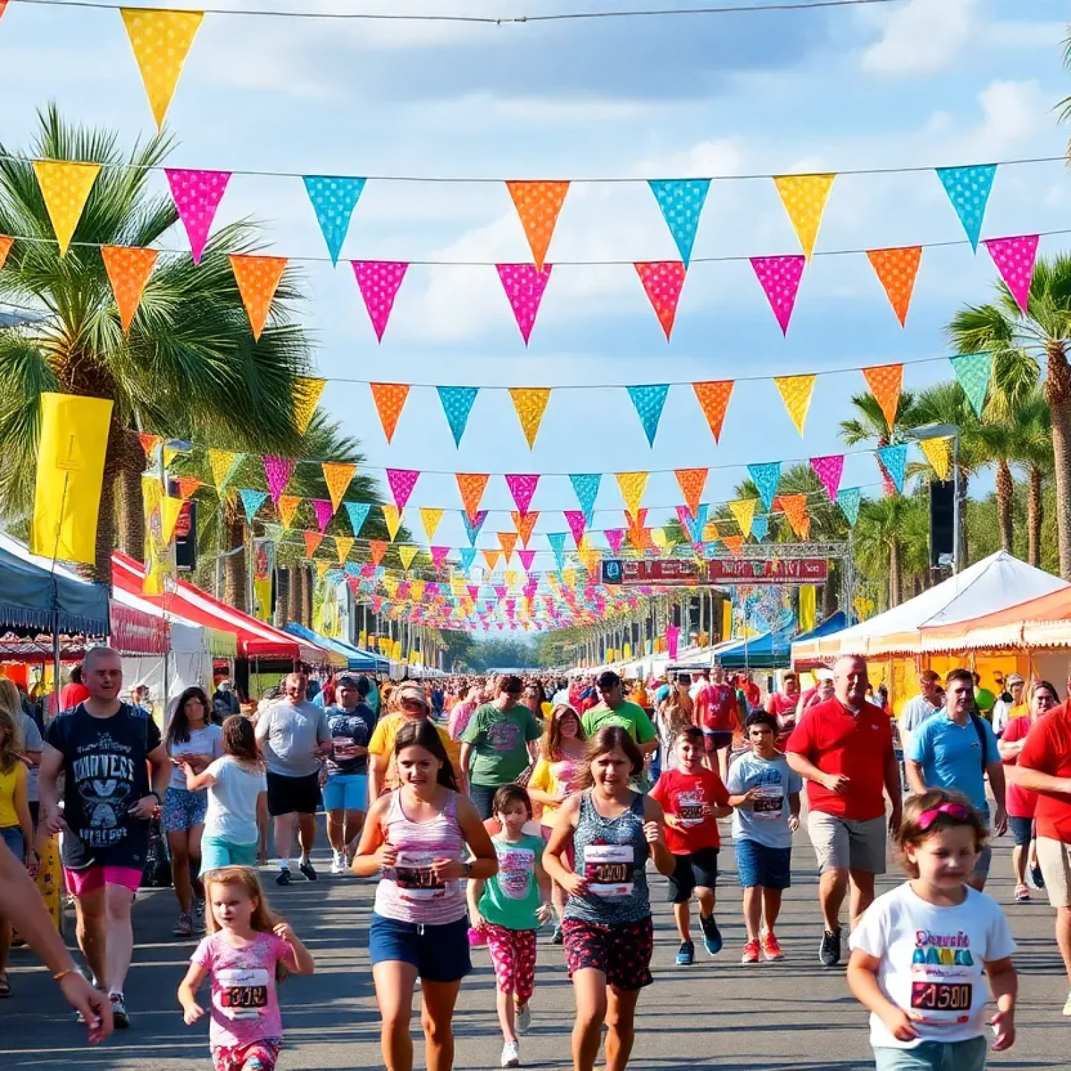Families enjoying a summer festival in Orlando with activities and live music.