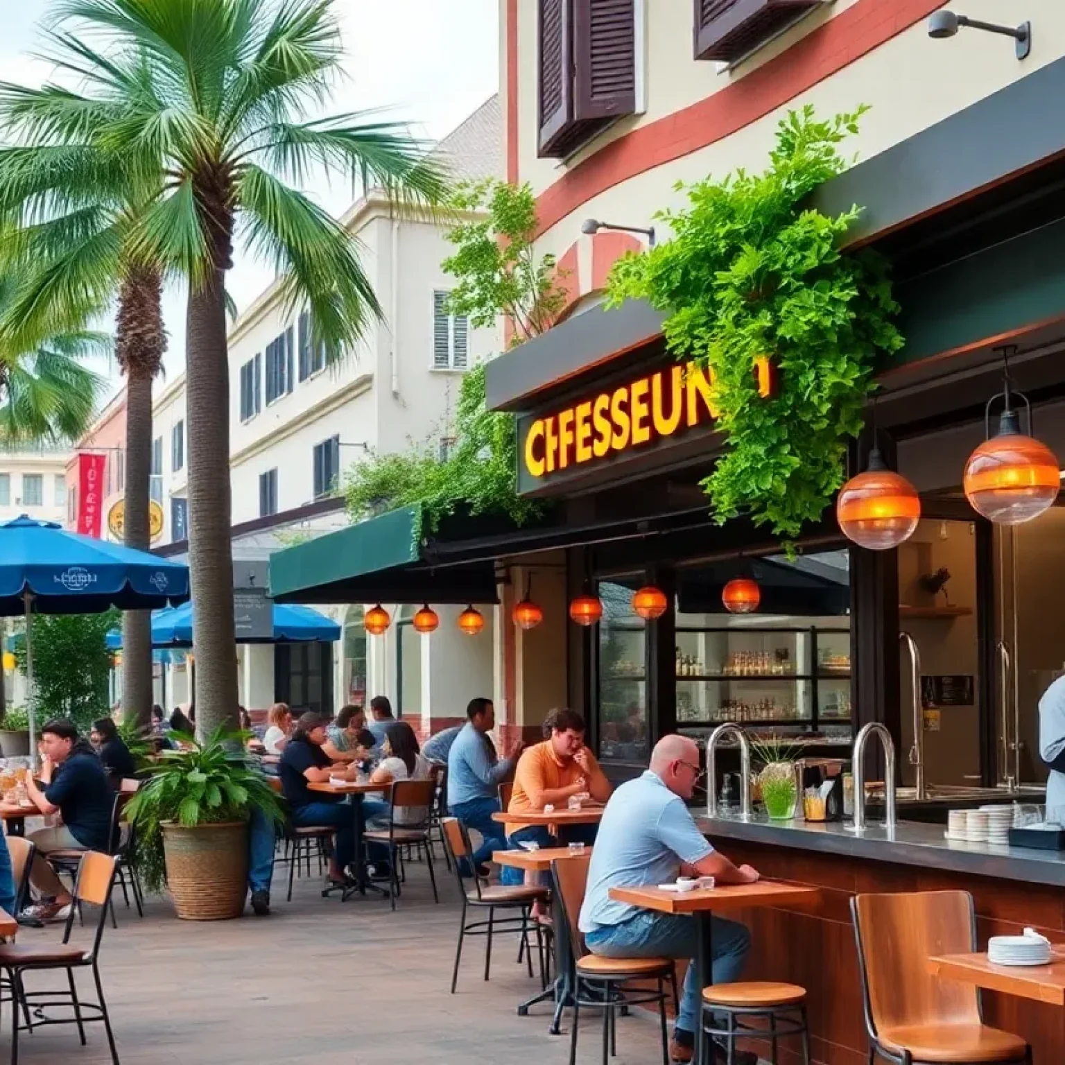 Outdoor dining in Orlando with lively atmosphere