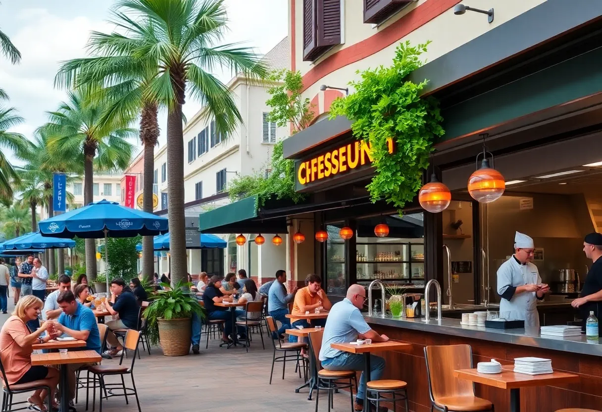 Outdoor dining in Orlando with lively atmosphere