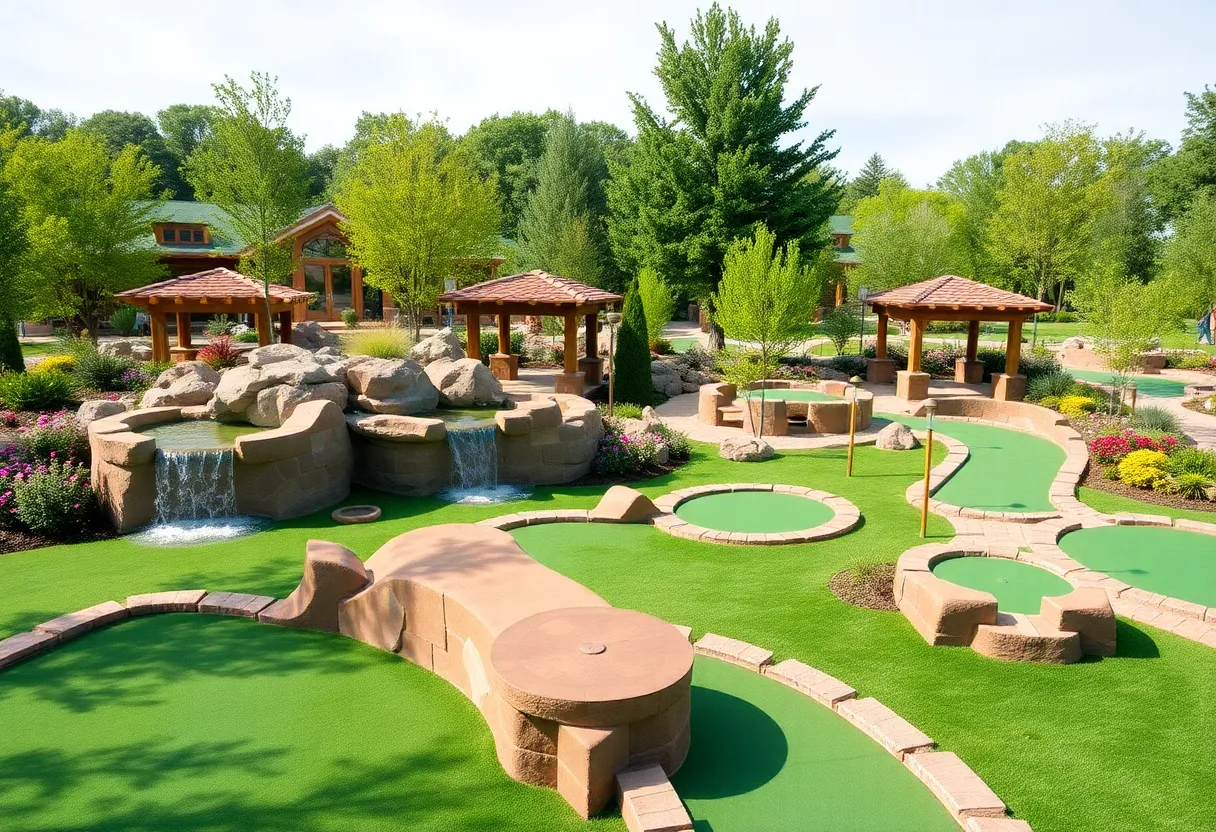 New PopStroke mini golf course in Orlando with scenic water features