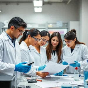 Group of scientists collaborating on research in a laboratory