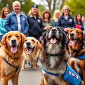 Service dogs in graduation ceremony with their new owners