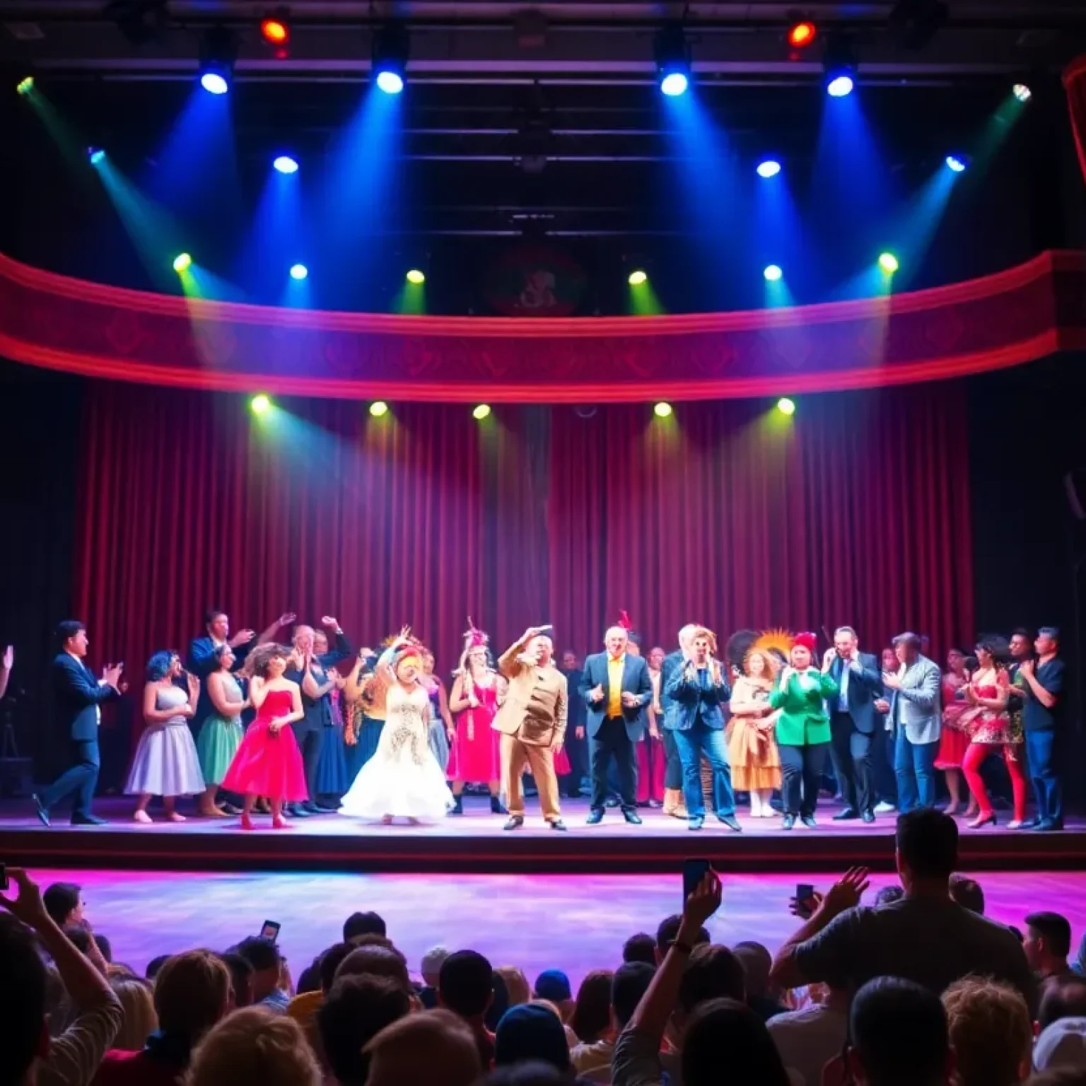 A scene from the Shucked musical featuring actors on stage.
