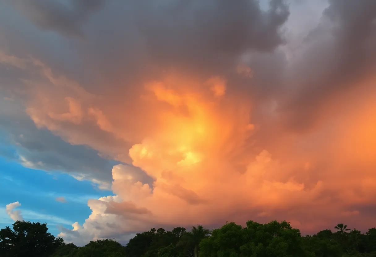 Dramatic storm clouds over Central Florida, highlighting the weather changes