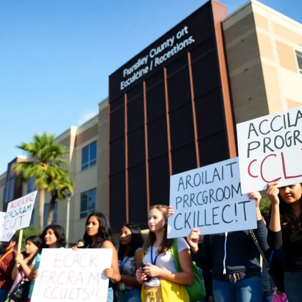 Students protesting against cuts to advanced academic programs