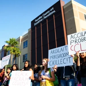 Students protesting against cuts to advanced academic programs