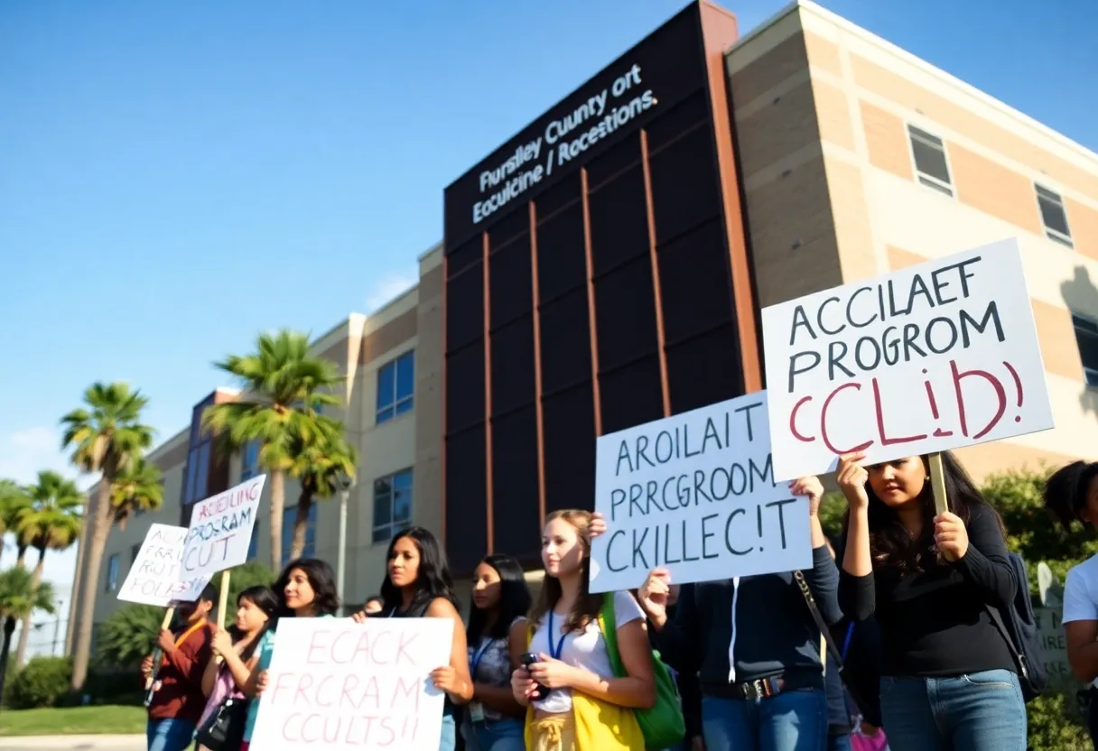 Students protesting against cuts to advanced academic programs
