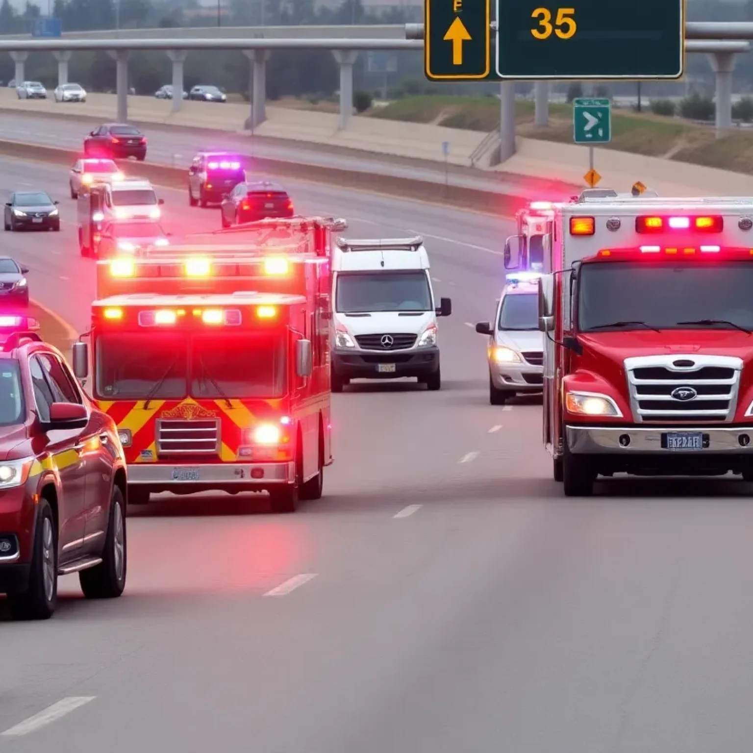 Emergency vehicles at the scene of traffic accidents in Orange County