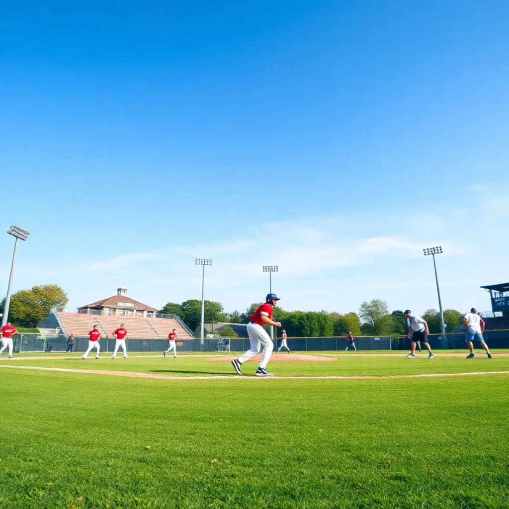 UCF baseball players practicing on the field