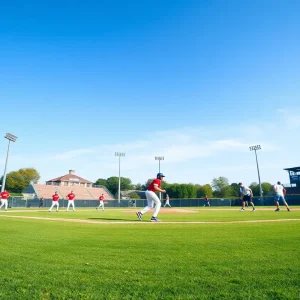 UCF baseball players practicing on the field