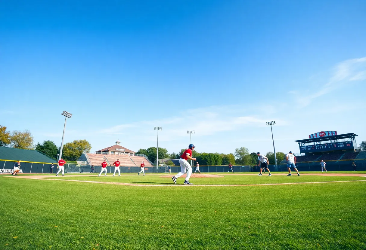 UCF baseball players practicing on the field