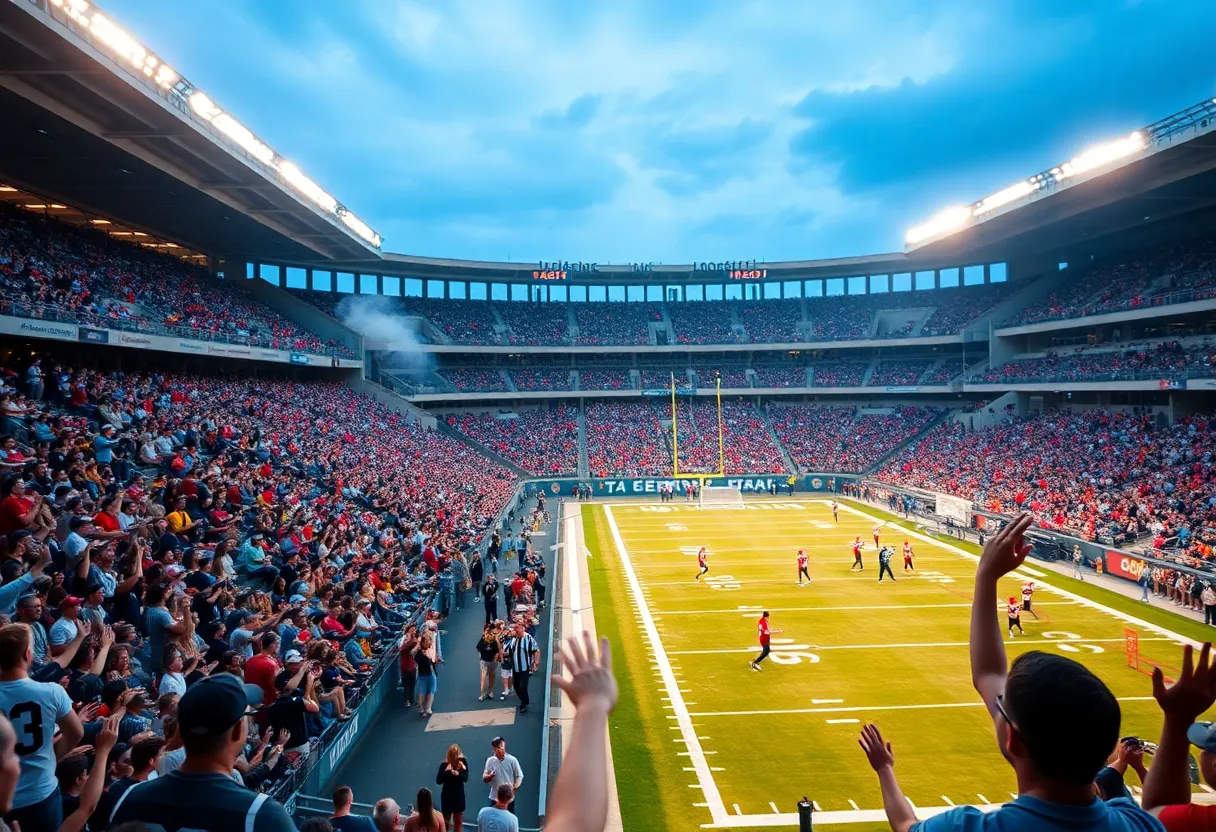 UCF football stadium with fans celebrating