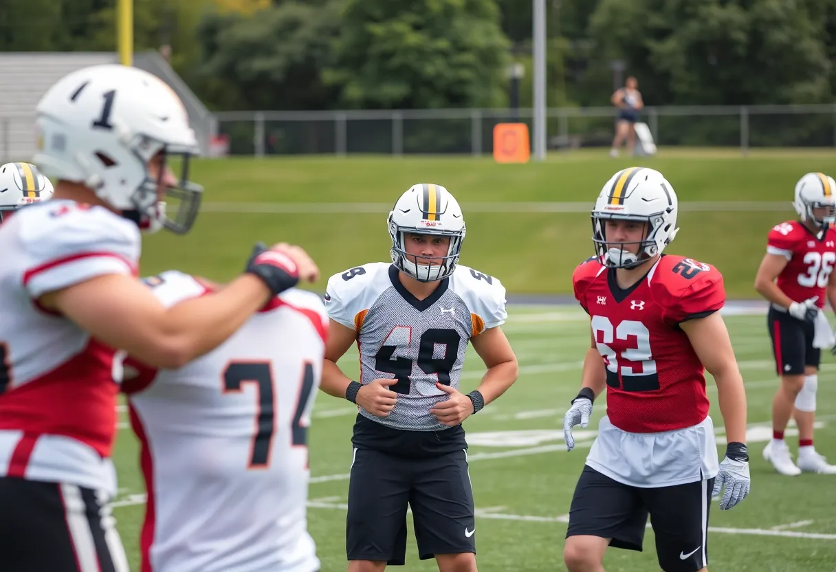 UCF football players practicing on the field