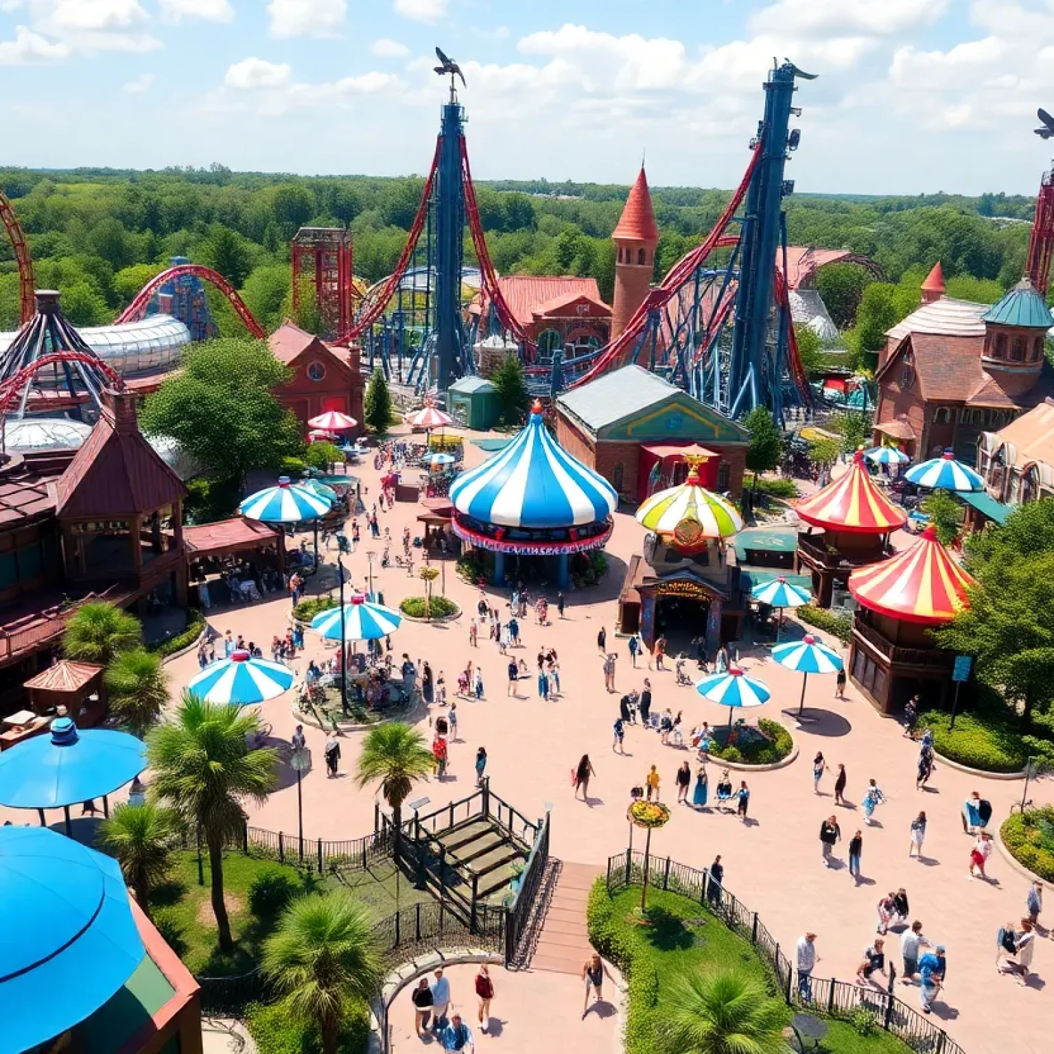 View of attractions at Universal Epic Universe theme park