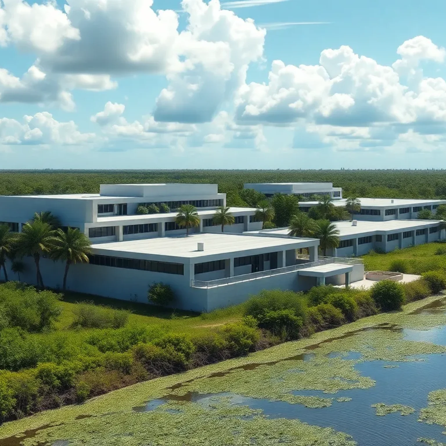 Modern immigration detention facility in the Everglades
