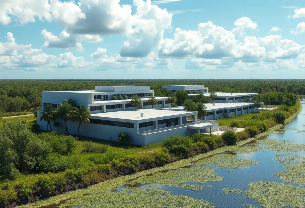 Modern immigration detention facility in the Everglades