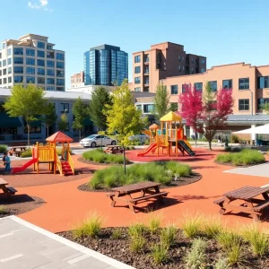 Render of the new public park in Baldwin Park with various recreational amenities