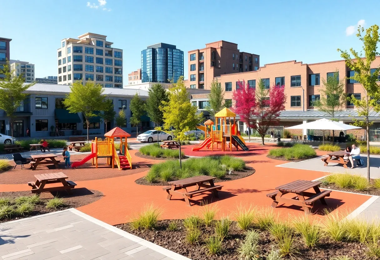 Render of the new public park in Baldwin Park with various recreational amenities