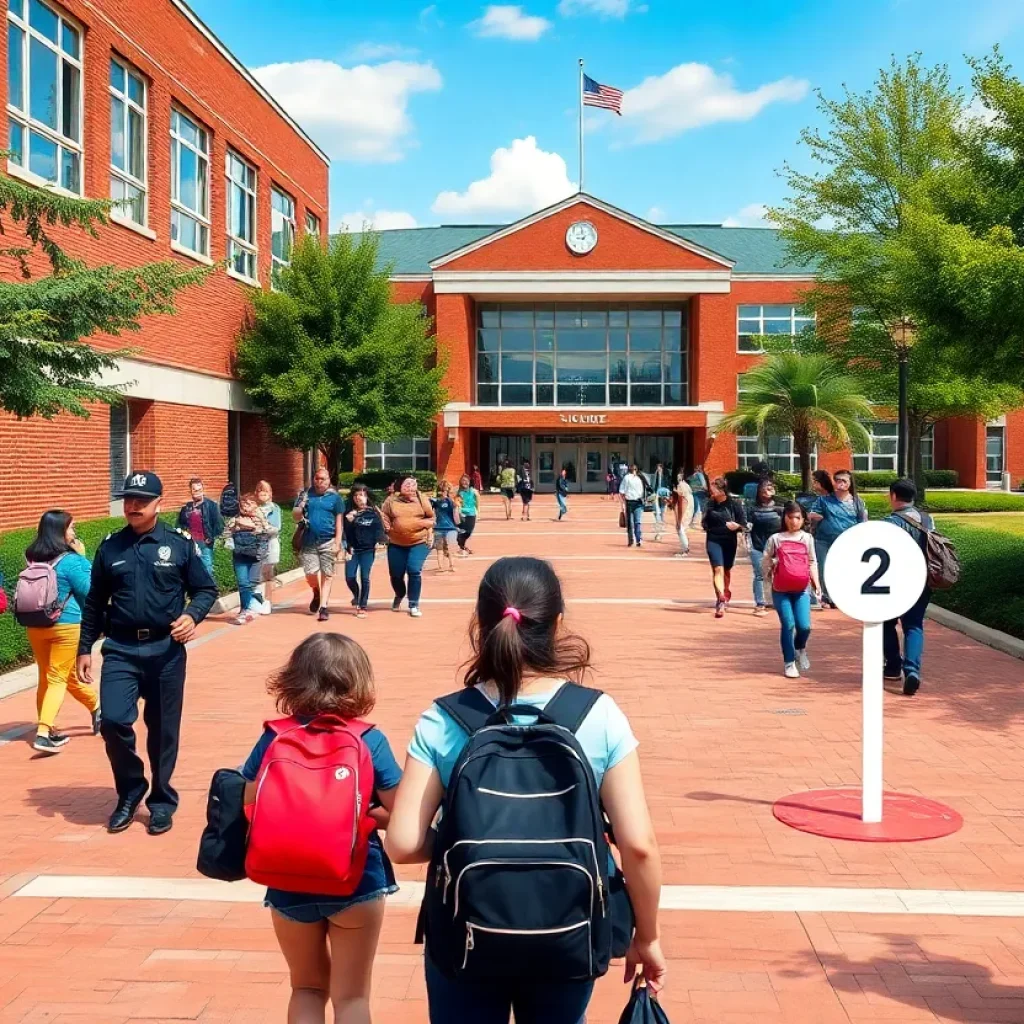 Students and security personnel at a school campus in Central Florida.