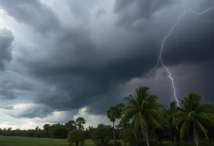 Dark storm clouds and rain over Central Florida