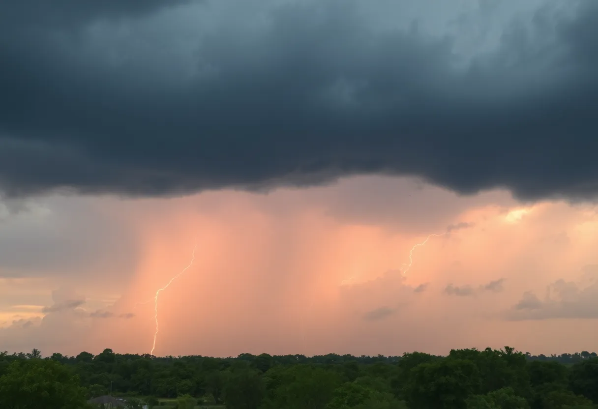 Dark storm clouds over Central Florida with hints of lightning