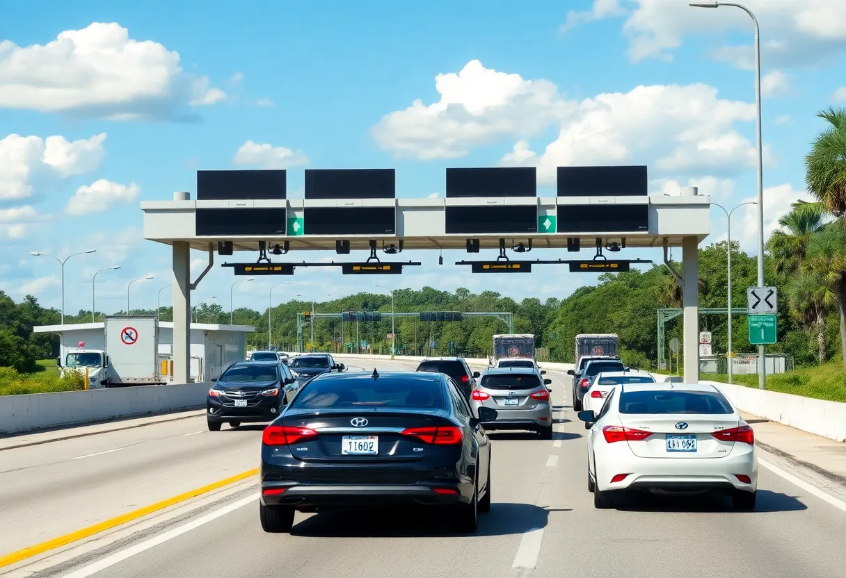 Toll road in Central Florida with vehicles passing through