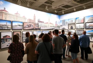 Visitors exploring the Changing Face of Orlando Exhibit at City Hall.