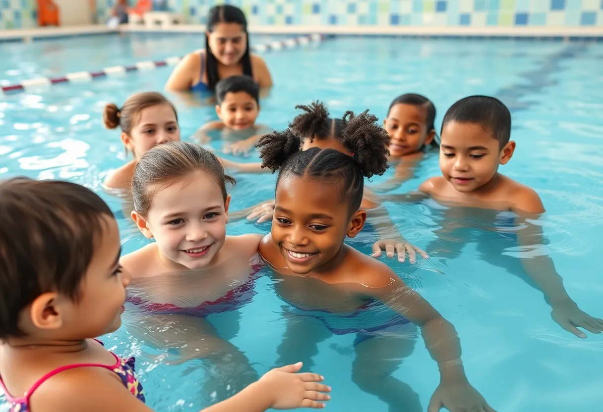 Children participating in free swim safety lessons at YMCA
