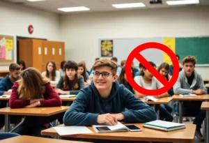 Students engaged in a distraction-free classroom environment