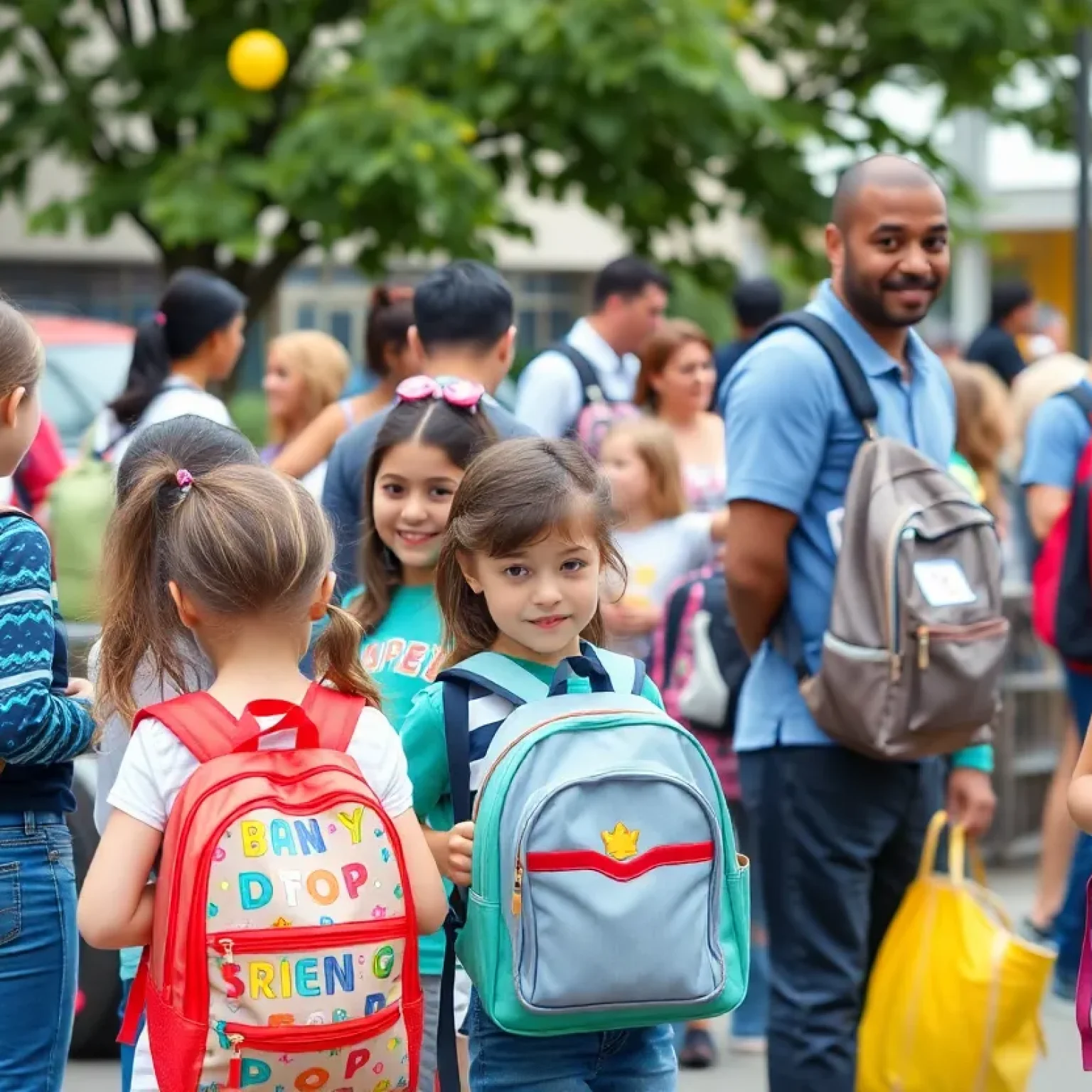 Families enjoying back to school event with activities and supplies