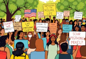 Community gathering advocating for immigrant rights in Orange County