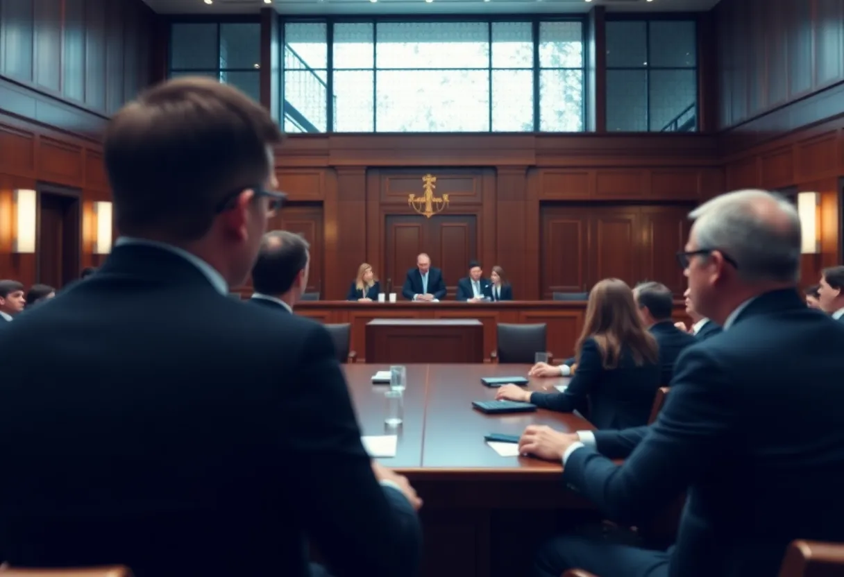 Courtroom session regarding financial misconduct investigation