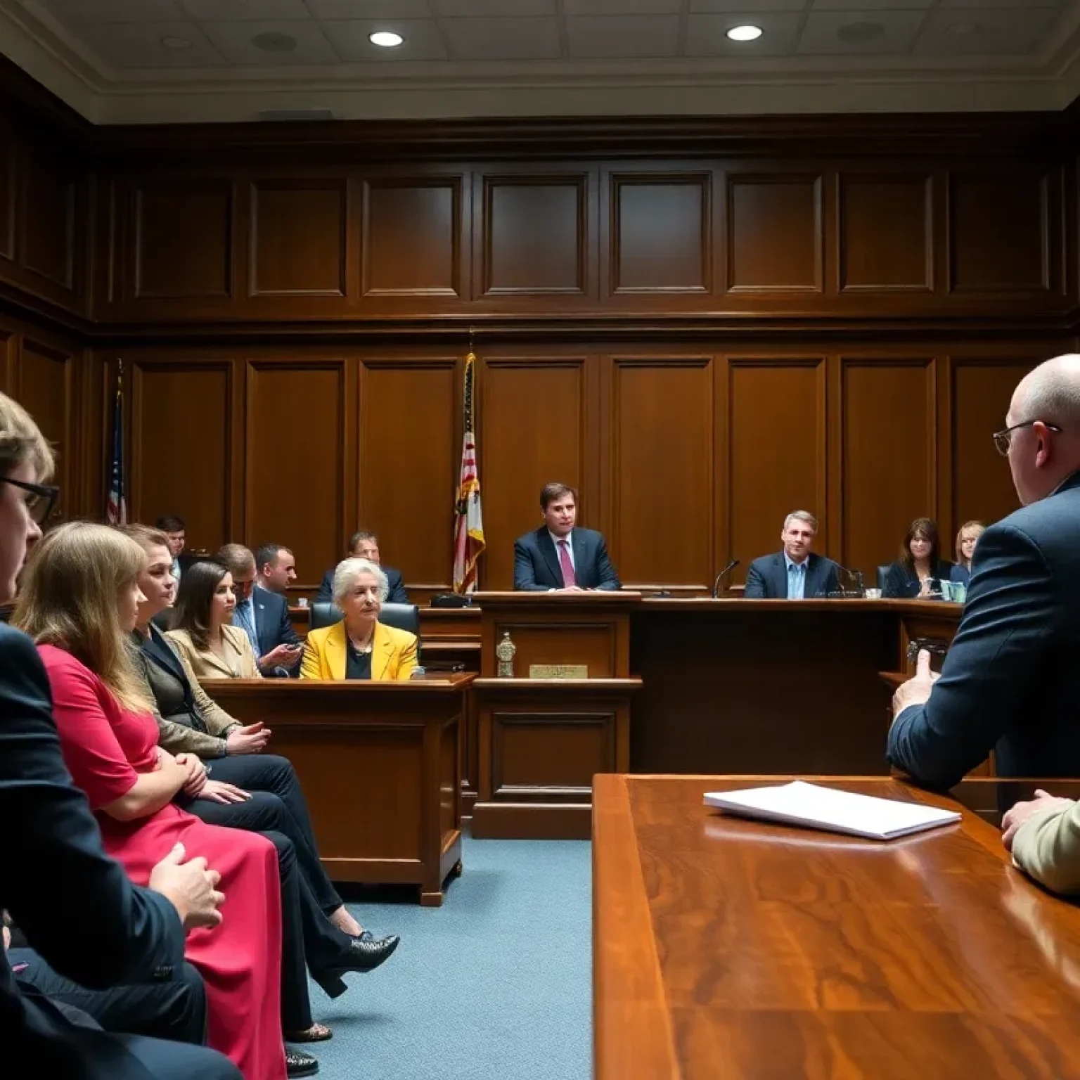Courtroom with jurors and lawyers during a trial