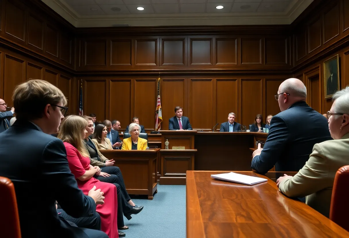 Courtroom with jurors and lawyers during a trial