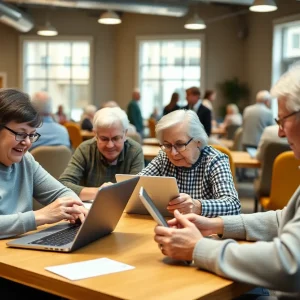 Older adults participating in a digital literacy workshop