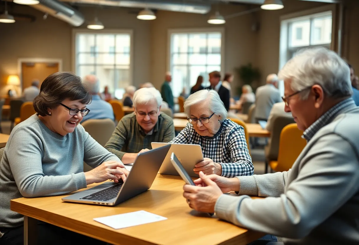 Older adults participating in a digital literacy workshop