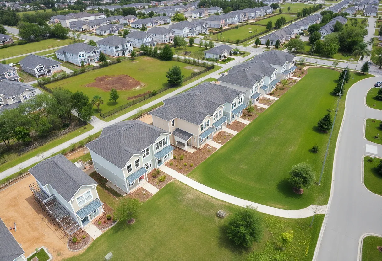 Aerial view of townhomes construction in East Orlando