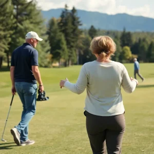 A couple enjoying a day at the golf course, showcasing support in sports.