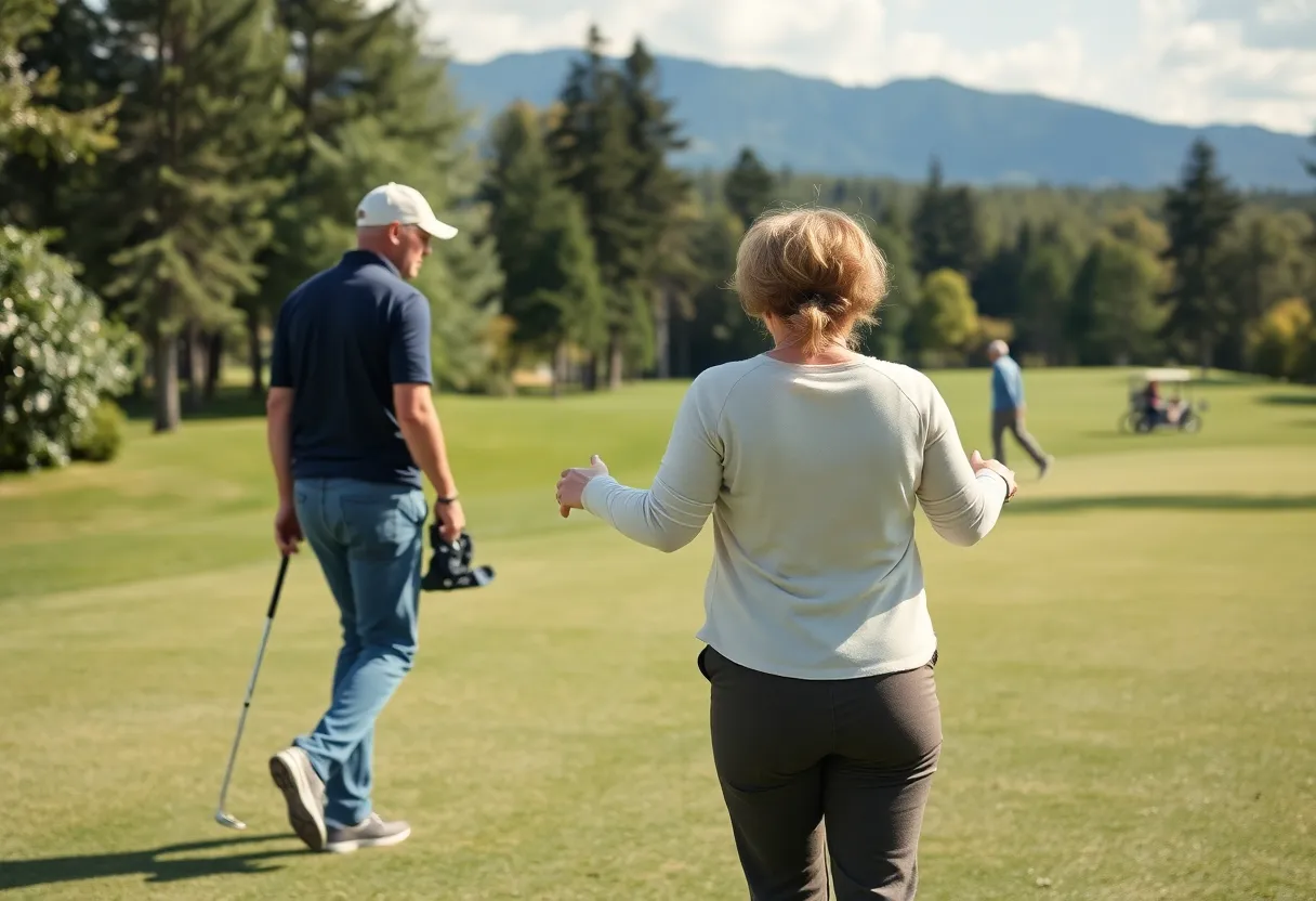 A couple enjoying a day at the golf course, showcasing support in sports.