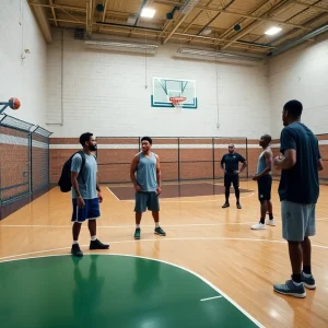 Young men participating in a basketball program in Rikers Island, representing hope and mentorship.