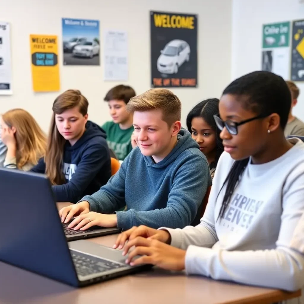 Teens participating in an online driver education course
