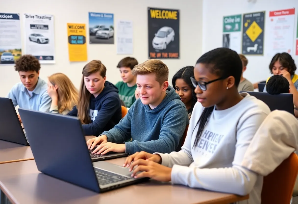 Teens participating in an online driver education course