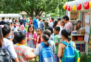 Families participating in a community back to school event