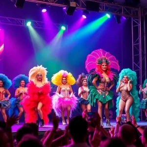 Drag queens performing on stage during a celebration