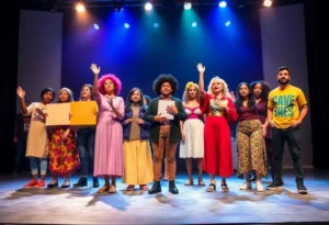 Actors performing a scene from Hair at Renaissance Theatre