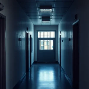 High-security immigration detention facility with bars
