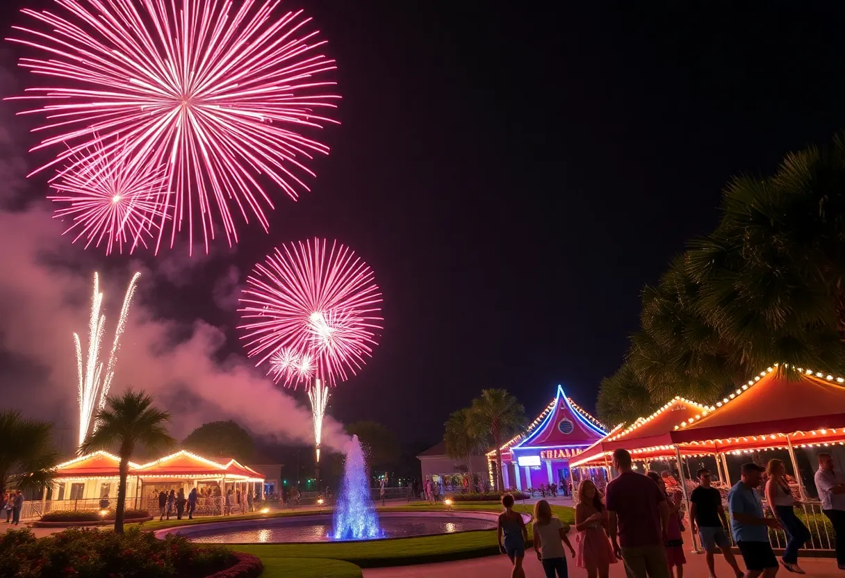 Fireworks lighting up the night sky during Independence Day celebrations in Orlando.
