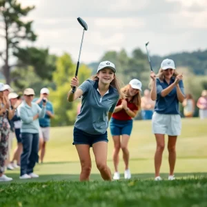 Young female golfer celebrating a victory at a championship