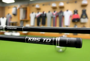 The KBS TD driver/wood shaft displayed on a golf store shelf.