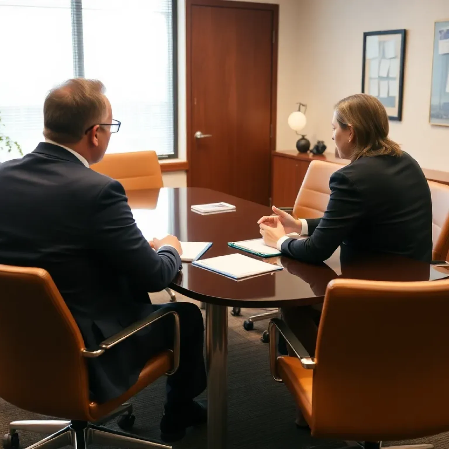 Meeting between labor consultants and business representatives discussing compliance issues